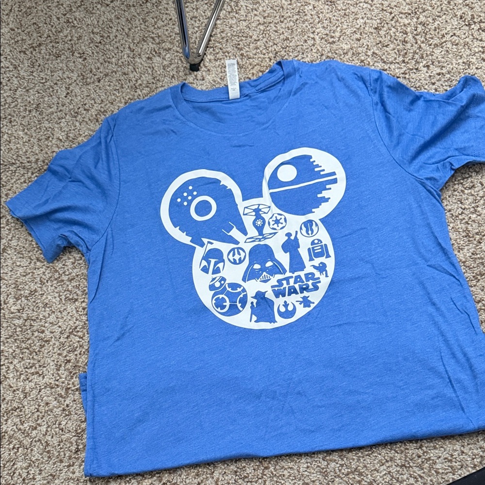 Bella Canvas Blue Short Sleeve Tee with White Star Wars Graphic